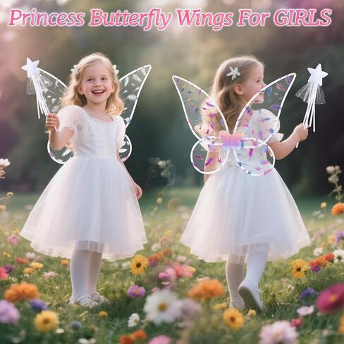 Fairy Wings for Girls, Princess Butterfly Wings with Fairy Wand Angel Wing for Halloween Cosplay Dress Up in Kuwait