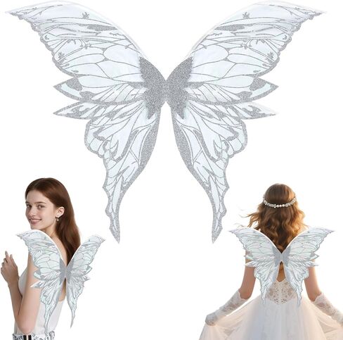 أجنحة الجنية للبالغين، أجنحة الملاك الشفافة اللامعة، أجنحة الفراشة للنساء والفتيات، إكسسوار أزياء الهالوين in Kuwait