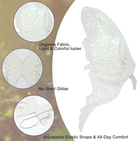 32"x30" Fairy Wings for Adults and Girls - Sparkly Organza Butterfly Wings Costume Set for Parties, Cosplay in Saudi Arabia