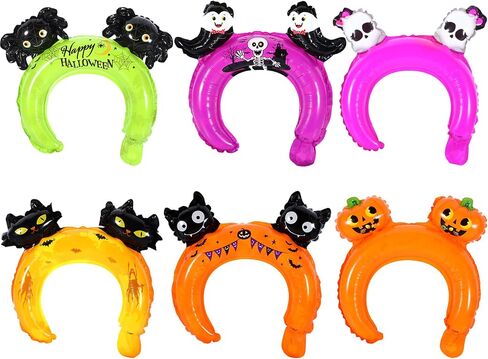 60 Pieces Halloween Inflatable Headband Cute Cartoon Balloons Hats Hair Hoops with Pattern Halloween Party Favors Photo Props in Saudi Arabia