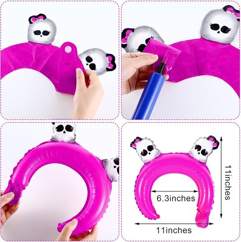 60 Pieces Halloween Inflatable Headband Cute Cartoon Balloons Hats Hair Hoops with Pattern Halloween Party Favors Photo Props in Saudi Arabia