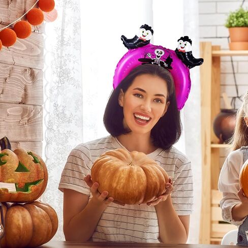 60 Pieces Halloween Inflatable Headband Cute Cartoon Balloons Hats Hair Hoops with Pattern Halloween Party Favors Photo Props in Saudi Arabia