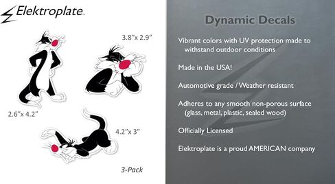 Elektroplate Officially Licensed Looney Tunes Sylvester the Cat Dynamic Decals | Premium Automotive-grade All Weather Vinyl Stickers for Car, Water Bottle, Laptop, Phone & more| Made in USA | Set of 3 in Saudi Arabia