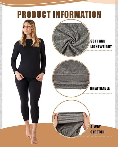 Jecery 8 Pcs Thermal Long Sleeve Shirts for Women Thermal Top Set Crew Neck Shirts Base Layer Women Long Underwear in Kuwait
