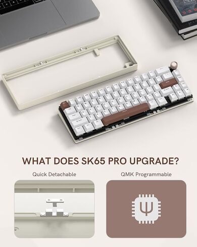 Womier SK65 Wireless Mechanical Gaming Keyboard with Knob, 60 Percent Aluminium Keyboard for PC, Bluetooth 5.0/2.4GHz/USB-C Wired, Hot Swappable Custom Lineaner Switch, RGB Backlit (Silver V2) in Kuwait