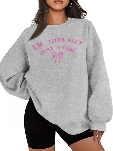 NEWWEN I'm Literally Just a Girl Sweatshirt Women Embroidered Coquette Top Pink Bow Graphic Shirt Oversized Girly Pullover in Saudi Arabia