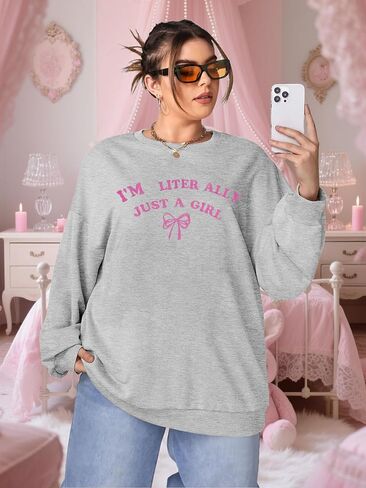 NEWWEN I'm Literally Just a Girl Sweatshirt Women Embroidered Coquette Top Pink Bow Graphic Shirt Oversized Girly Pullover in Saudi Arabia