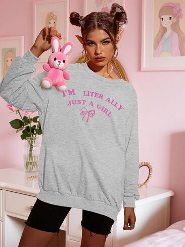 NEWWEN I'm Literally Just a Girl Sweatshirt Women Embroidered Coquette Top Pink Bow Graphic Shirt Oversized Girly Pullover in Saudi Arabia