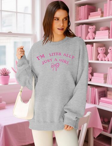 NEWWEN I'm Literally Just a Girl Sweatshirt Women Embroidered Coquette Top Pink Bow Graphic Shirt Oversized Girly Pullover in Saudi Arabia