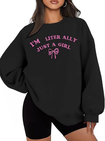 NEWWEN I'm Literally Just a Girl Sweatshirt Women Embroidered Coquette Top Pink Bow Graphic Shirt Oversized Girly Pullover in Saudi Arabia