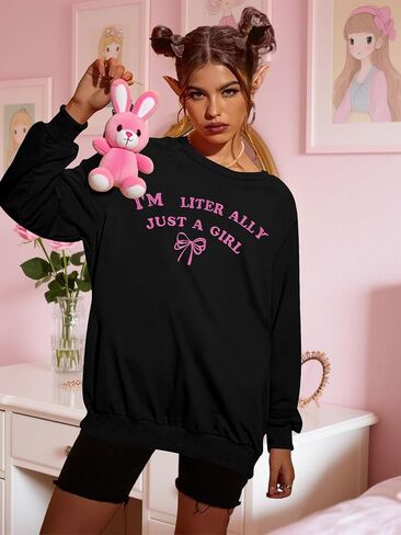 NEWWEN I'm Literally Just a Girl Sweatshirt Women Embroidered Coquette Top Pink Bow Graphic Shirt Oversized Girly Pullover in Saudi Arabia