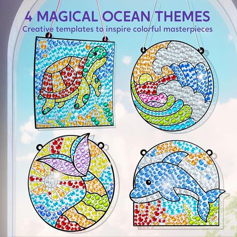 مجموعات Klever Kits لصناعة فن النوافذ، 4 قطع، أدوات رسم الأحجار الكريمة، فنون وحرف يدوية للأطفال من سن 5 إلى 6 سنوات فما فوق، هدية رائعة لأعياد الميلاد وعيد الفصح وعيد الميلاد in Kuwait