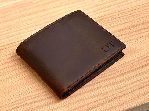 Personalized Leather Wallet for Men, Custom Monogram Initial Wallets - Engraved Name Wallet for Him, Dad, Husband, Son, Grandpa - Perfect for Weddings, Anniversaries, Birthday, Graduation (DARK BROWN) in Saudi Arabia