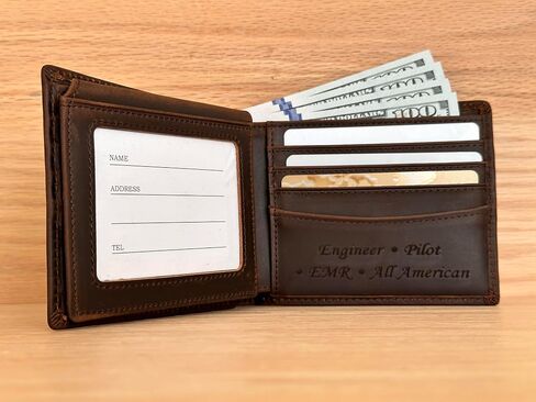 Personalized Leather Wallet for Men, Custom Monogram Initial Wallets - Engraved Name Wallet for Him, Dad, Husband, Son, Grandpa - Perfect for Weddings, Anniversaries, Birthday, Graduation (DARK BROWN) in Saudi Arabia
