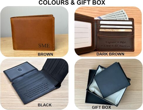 Personalized Leather Wallet for Men, Custom Monogram Initial Wallets - Engraved Name Wallet for Him, Dad, Husband, Son, Grandpa - Perfect for Weddings, Anniversaries, Birthday, Graduation (DARK BROWN) in Saudi Arabia