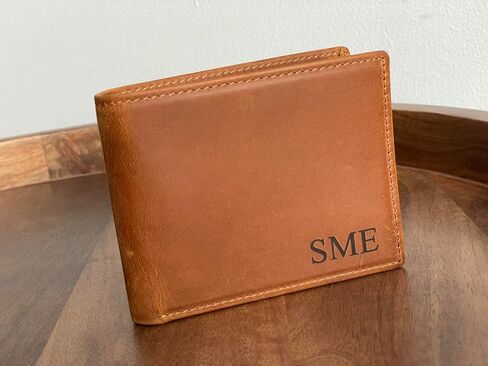 Personalized Leather Wallet for Men, Custom Monogram Initial Wallets - Engraved Name Wallet for Him, Dad, Husband, Son, Grandpa - Perfect for Weddings, Anniversaries, Birthday, Graduation (DARK BROWN) in Saudi Arabia