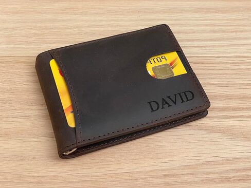 Personalized Minimalist Wallet For Men Custom Engraved Slim Wallet Customized Monogram Leather Wallet Gift For Father's Day Him Husband Boyfriend Dad Son Anniversary Graduation Birthday (DARK BROWN) in Saudi Arabia