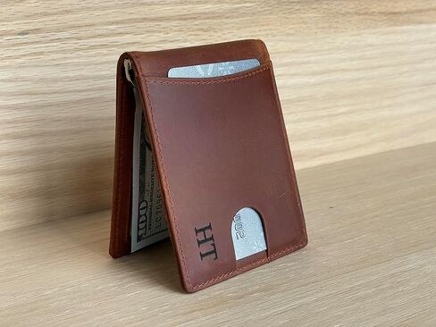 Personalized Minimalist Wallet For Men Custom Engraved Slim Wallet Customized Monogram Leather Wallet Gift For Father's Day Him Husband Boyfriend Dad Son Anniversary Graduation Birthday (DARK BROWN) in Saudi Arabia