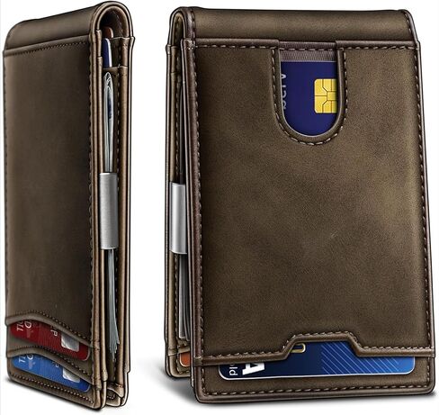 Genuine Leather Wallet for Men, Slim Bifold RFID Blocking with Zipper Coin Pocket, Minimalist Design for Travel and Daily Use (Coffee) in Kuwait