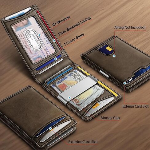 Genuine Leather Wallet for Men, Slim Bifold RFID Blocking with Zipper Coin Pocket, Minimalist Design for Travel and Daily Use (Coffee) in Kuwait