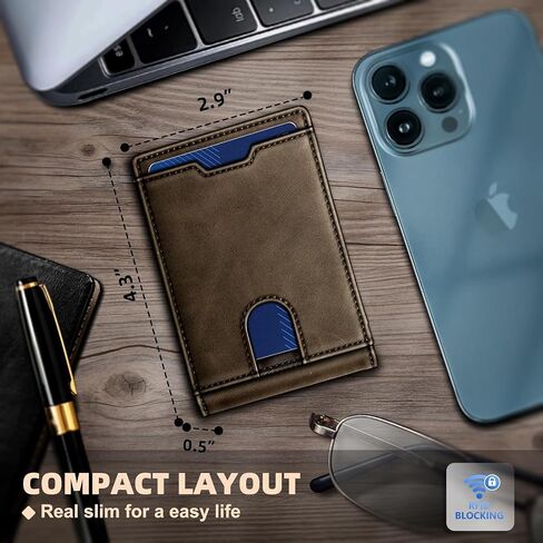 Genuine Leather Wallet for Men, Slim Bifold RFID Blocking with Zipper Coin Pocket, Minimalist Design for Travel and Daily Use (Coffee) in Kuwait
