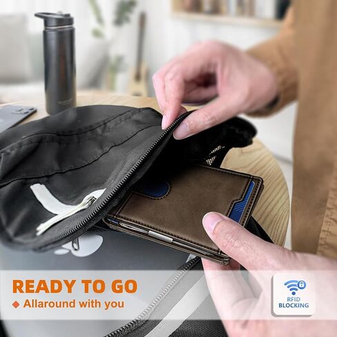Genuine Leather Wallet for Men, Slim Bifold RFID Blocking with Zipper Coin Pocket, Minimalist Design for Travel and Daily Use (Coffee) in Kuwait