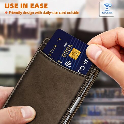 Genuine Leather Wallet for Men, Slim Bifold RFID Blocking with Zipper Coin Pocket, Minimalist Design for Travel and Daily Use (Coffee) in Kuwait