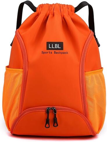 Drawstring Backpack Water Resistant String Bag Sports Sackpack Gym Sack with Side Pocket for Men Women,Orange in Saudi Arabia