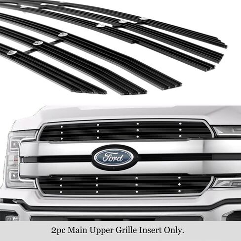 إدراج شواية من الفولاذ المقاوم للصدأ الفاخر من APS متوافق مع Ford F-150 2018 2019 2020 XL & XLT & Lariat Bar Style الجزء العلوي الرئيسي N19-A24468F in Saudi Arabia