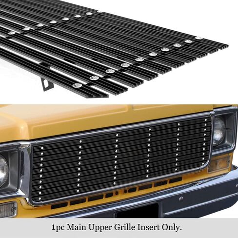 APS متوافق مع Chevy GMC C K Pickup Suburban Blazer 1973-1980 الجزء العلوي الرئيسي من الألومنيوم الأسود بعرض 20 مم قناة أفقية مع مسامير برشام شبكة أمامية للشواية S18-W80058C in Saudi Arabia