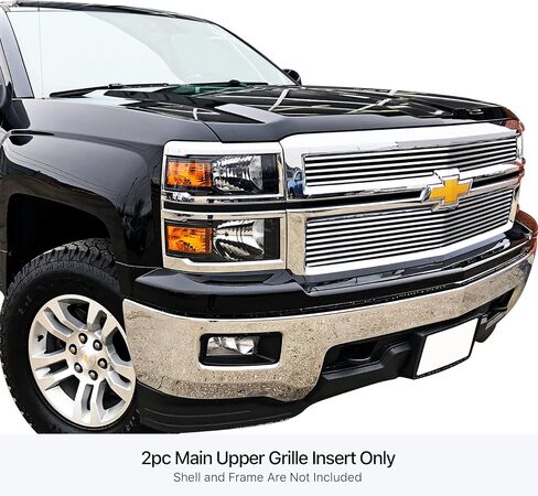 HD Ridez Premium Stainless Steel Chrome 8x6 Horizontal Billet Front Grille Grill Insert Compatible with Chevy Silverado 1500 2014-2015 Main Upper HDR-GRCA4049S in Saudi Arabia