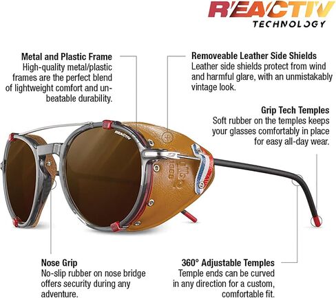 نظارات Julbo Legacy Glacier الشمسية للرجال والنساء مع دروع جانبية جلدية قابلة للإزالة للمشي لمسافات طويلة والتزلج والثلج - حماية 100% من الأشعة فوق البنفسجية in Kuwait