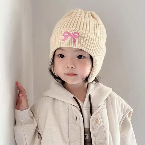 Bowknot Knitted Earmuffs Hat Thick Warm Windproof Pullover Hat Suitable for Winter in Saudi Arabia