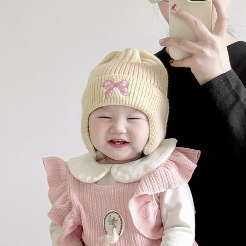 Bowknot Knitted Earmuffs Hat Thick Warm Windproof Pullover Hat Suitable for Winter in Saudi Arabia