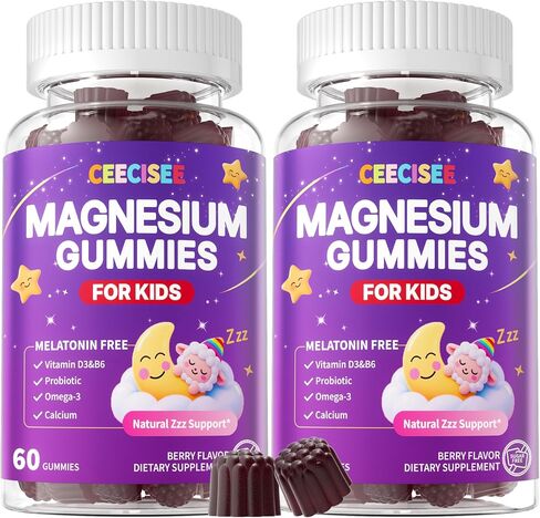 Magnesium Gummies Supplement for Kids 4+: Organic Chewable Supplement with Citrate Magnesium VitaminB6 D3 Zinc L-Theanine - Extra Strength Zzz Aid Overall Health Support for Kids(120Count) in Saudi Arabia