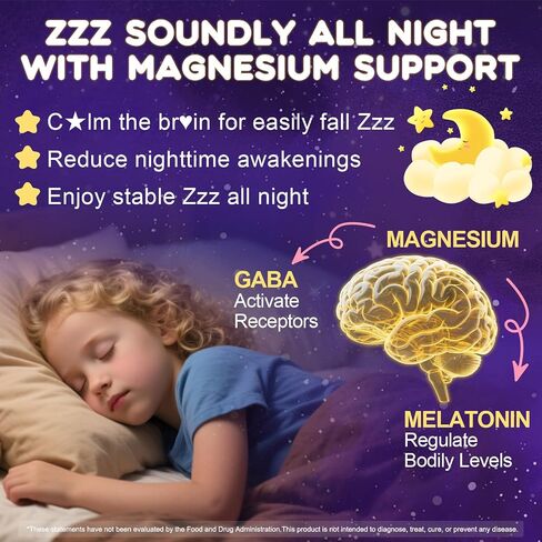 Magnesium Gummies Supplement for Kids 4+: Organic Chewable Supplement with Citrate Magnesium VitaminB6 D3 Zinc L-Theanine - Extra Strength Zzz Aid Overall Health Support for Kids(120Count) in Saudi Arabia