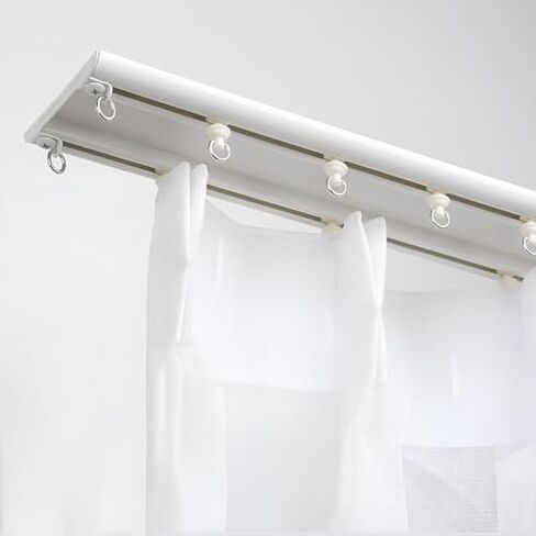 Ultra Thin Adjustable Double Track Curtain Rod Set 19.6ft - White Bay Window Design for Home & Office Decor, Perfect for Layered Curtains and Stylish Interiors in Saudi Arabia