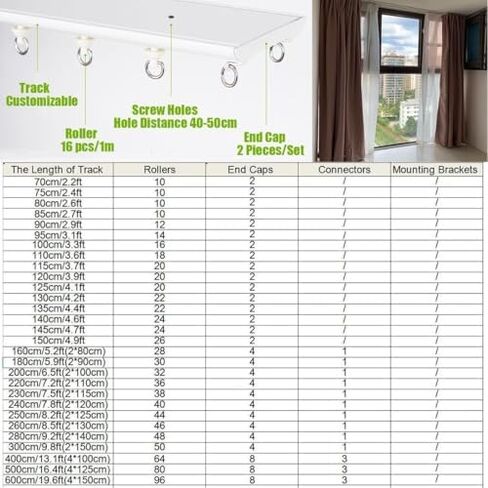 Ultra Thin Adjustable Double Track Curtain Rod Set 19.6ft - White Bay Window Design for Home & Office Decor, Perfect for Layered Curtains and Stylish Interiors in Saudi Arabia