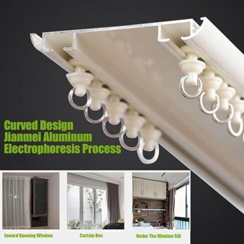 Ultra Thin Adjustable Double Track Curtain Rod Set 19.6ft - White Bay Window Design for Home & Office Decor, Perfect for Layered Curtains and Stylish Interiors in Saudi Arabia