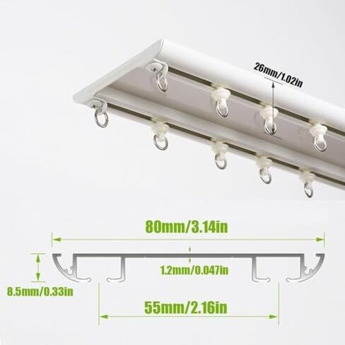 Ultra Thin Adjustable Double Track Curtain Rod Set 19.6ft - White Bay Window Design for Home & Office Decor, Perfect for Layered Curtains and Stylish Interiors in Saudi Arabia