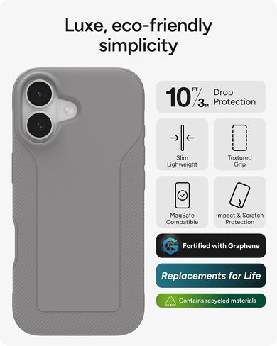 ZAGG Luxe Snap Case for iPhone 16 Pro - MagSafe Wireless Charging, 10ft Drop Protection, Eco-Friendly, Graphene Reinforced, Ripple Design, Black in Saudi Arabia