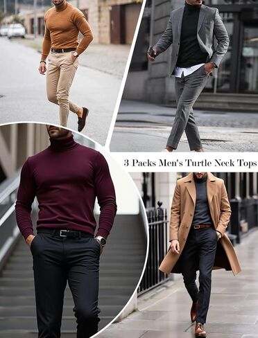 Ekouaer 3 Packs Men Turtleneck Shirts Long Sleeve Thermal Tops Causal Lightweight Pullover S-XXXL in Saudi Arabia