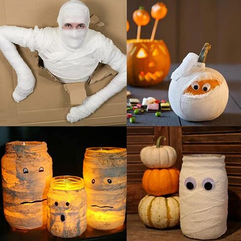 2 Rolls Halloween Mummy Bandage Wrap Zombie Self Adhesive White Stretch Gauze Bandage Roll Party Photography Props in Saudi Arabia