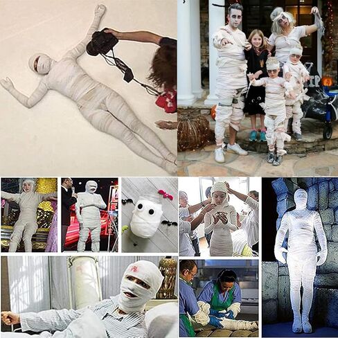 2 Rolls Halloween Mummy Bandage Wrap Zombie Self Adhesive White Stretch Gauze Bandage Roll Party Photography Props in Saudi Arabia