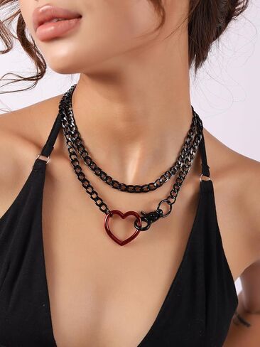Sacina Gothic Heart Chunky Chain Necklace, Gothic Emo Punk Grunge Necklace, Goth Jewelry, Christmas Jewelry Gift for Women in Kuwait