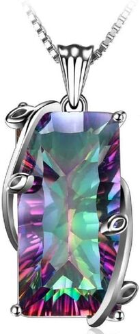 16ct Natural Fire Rainbow Mystic Topaz Necklace Charm 925 Sterling Silver Bale Vintage Fashion Women Jewelry Stainless Rope Chain in Saudi Arabia