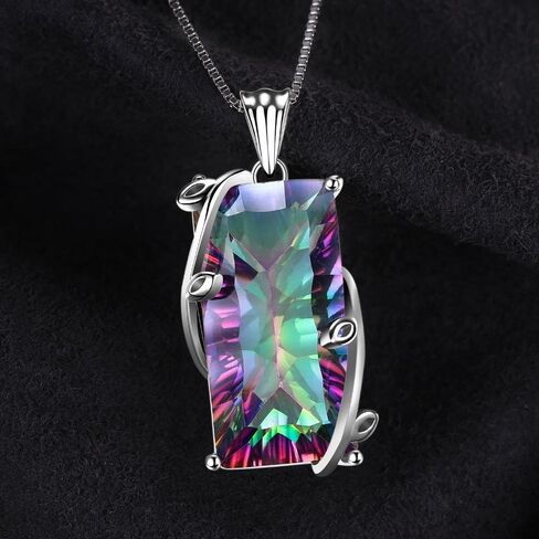 16ct Natural Fire Rainbow Mystic Topaz Necklace Charm 925 Sterling Silver Bale Vintage Fashion Women Jewelry Stainless Rope Chain in Saudi Arabia