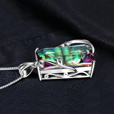 16ct Natural Fire Rainbow Mystic Topaz Necklace Charm 925 Sterling Silver Bale Vintage Fashion Women Jewelry Stainless Rope Chain in Saudi Arabia