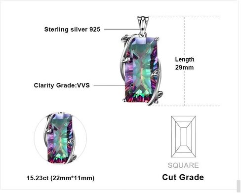 16ct Natural Fire Rainbow Mystic Topaz Necklace Charm 925 Sterling Silver Bale Vintage Fashion Women Jewelry Stainless Rope Chain in Saudi Arabia