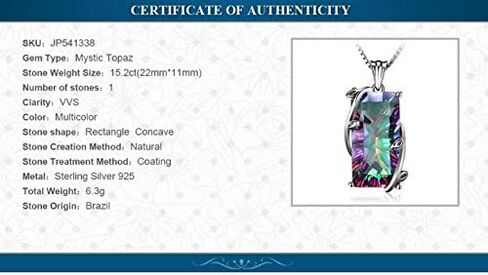 16ct Natural Fire Rainbow Mystic Topaz Necklace Charm 925 Sterling Silver Bale Vintage Fashion Women Jewelry Stainless Rope Chain in Saudi Arabia